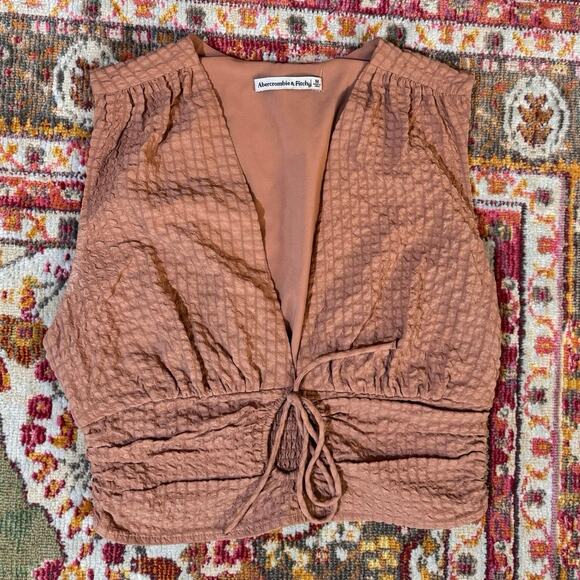 Abercrombie & Fitch Linen Blend Light Orange Nude Crop Top Tank - Picture 3 of 4